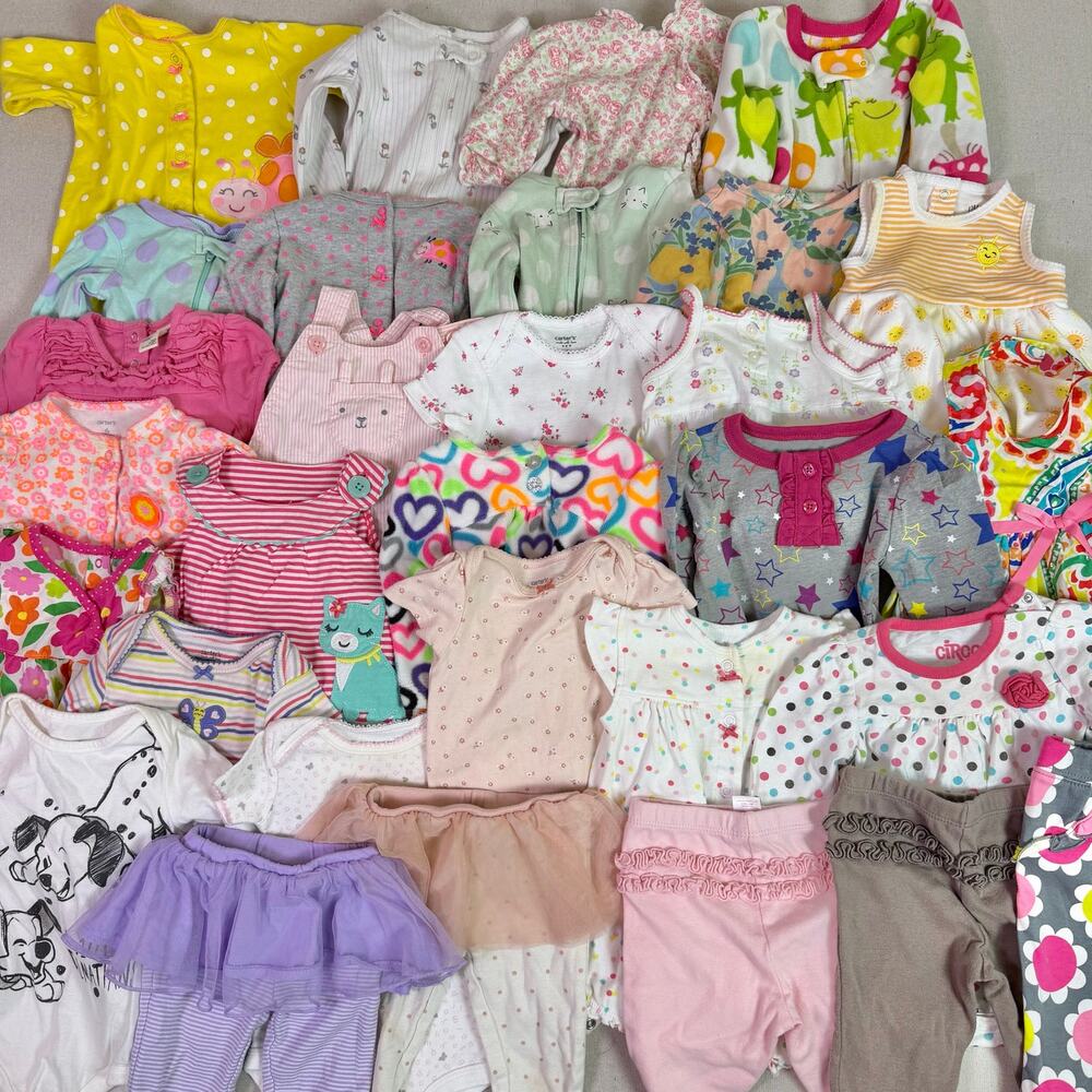 Baby Girl Bundle 6 Months 30 Piece Lot Clothes PJs Bodysuits Dresses Assorted